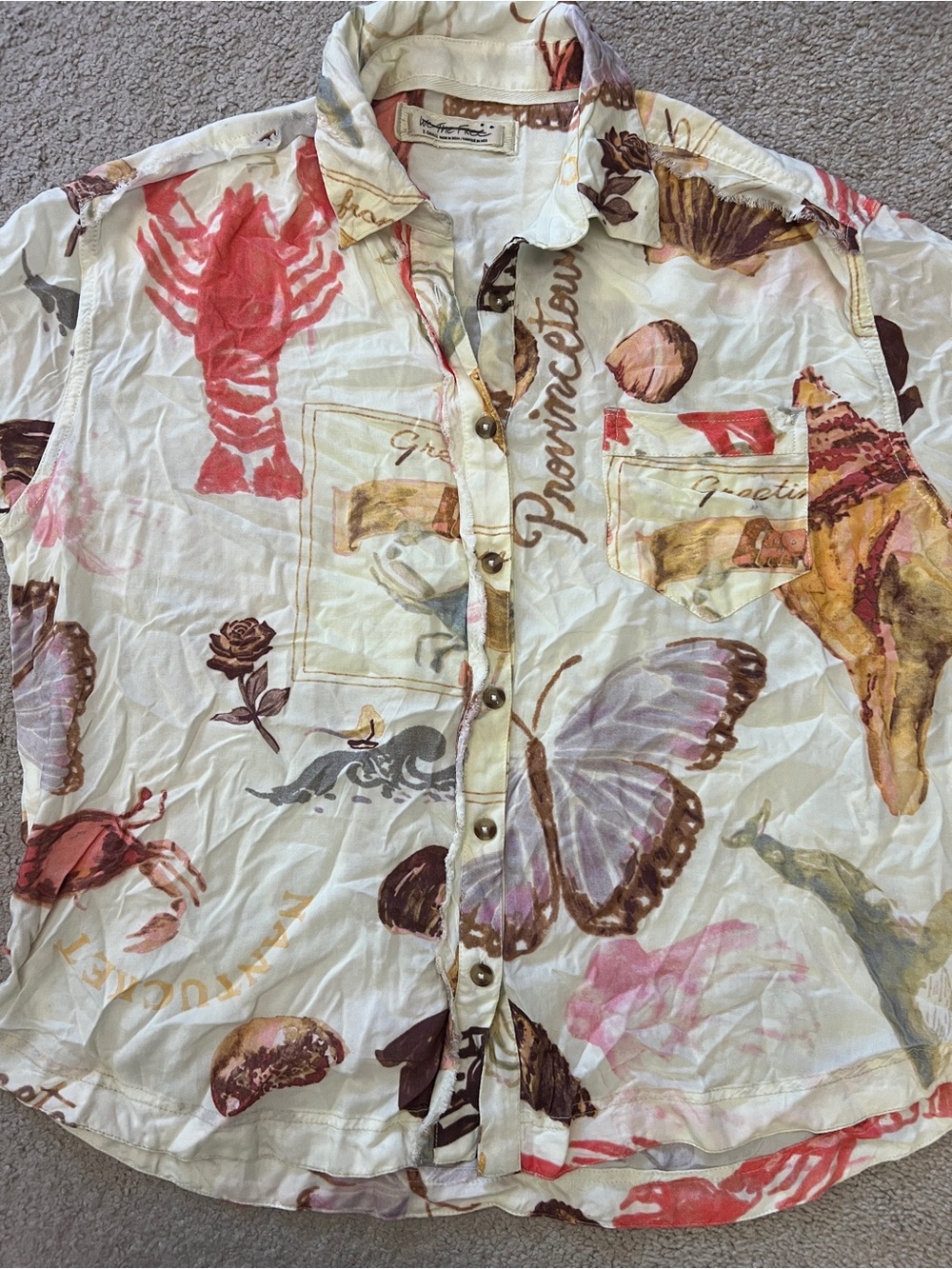 We The Free Nautical Coastal Lobster & Butterfly Print Button-Up Shirt Size XS - Picture 5 of 5